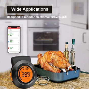 Grill Termometru,Bluetooth Termometru de Carne,Digital Grătar Termometru de Carne pentru Bucătărie de Gătit Mâncare,Inteligent App de Alarmă 2 buc