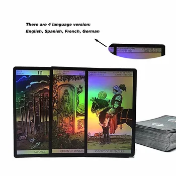 Engleză spaniolă franceză germană versiune Stralucitoare Waite tarot carduri Holografic divinație tabla de Joc carti de joc pentru femei 6569