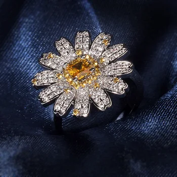 Noua Moda Bijuterii Femei Proaspăt Daisy Floare Inel de Bijuterii de Lux Doamnelor Bijuterii Argint 925 Inel Inele de Nunta