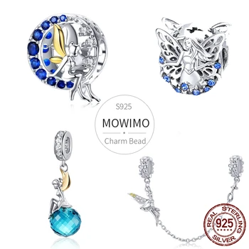 MOWIMO Design Unic Lunii Elf Margele Argint 925 Albastru CZ Original se Potrivesc Farmecul Brățară de Argint Pandantiv Bijuterii Cadou