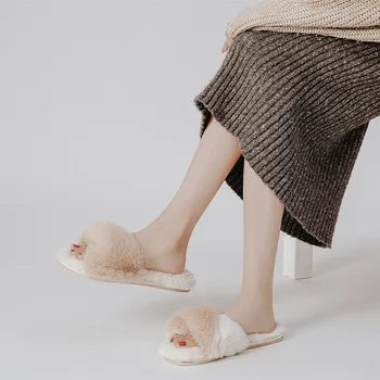 Origine japoneză pantofi femei papuci moi de pluș cald Peep toe sezoane flip-flops din cauciuc Dormitor non-alunecare pantofi femei