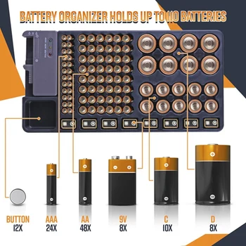 Baterie de Stocare Organizator Suport cu Tester de Baterie Caddy Rack Caz, Posesorii, Inclusiv Bateria Checker Pentru AAA, AA, C, D, 9V