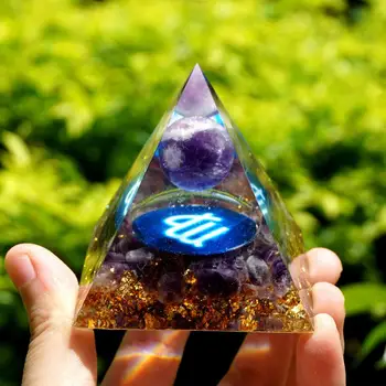 Zodiac Ametist Sfere de Cristal Piramida Joasa 60mm Fecioara Geometria Sacră Model de Vindecare a Energiei Orgonice de Colectare