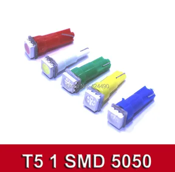50pcs Auto Interior LED T5 1 SMD 5050 led-uri tabloul de Bord Pană 1 LED-uri Auto Bec Lampa Galben/Albastru/verde/rosu/alb