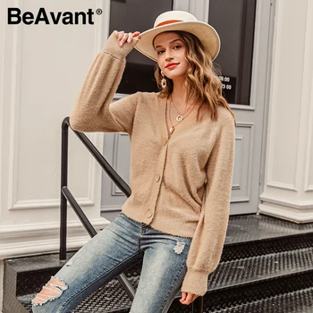 BeAvant Casual v-gât scurt femei tricotate pulover maneci Liliac single-breasted cardigan feminin culoare Solidă flexibil doamnelor pulover