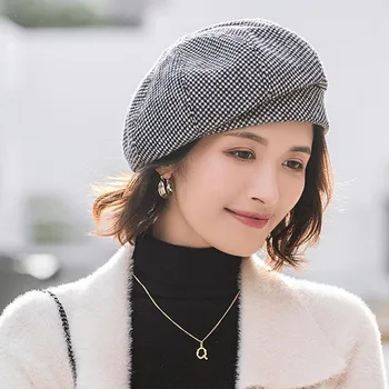2020 Pălărie de iarnă pentru femei Balaclava moda Bereta capac Elegant Carouri Bereta Pentru Femei din Bumbac boina knitte Pălării de Lână Capac