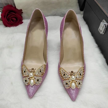 Cristal Fluture Decor De Culoare Personalizate, Elegant Tocuri Subtiri De Mare De Femei Petrecerea De Nunta Pantofi
