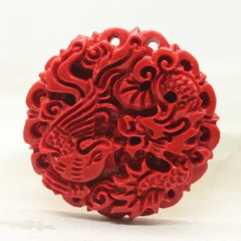 Clasic Stil Chinezesc Roșu Natural Organic Cinabru Dragon Phoenix Colier Pandantiv Amuleta Norocoasă Accesorii Bijuterii