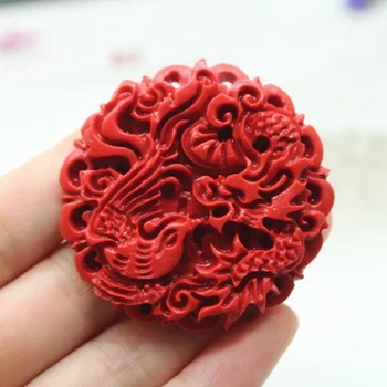 Clasic Stil Chinezesc Roșu Natural Organic Cinabru Dragon Phoenix Colier Pandantiv Amuleta Norocoasă Accesorii Bijuterii