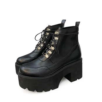 Pantofi de Moda Cizme Cizme-femei Rotund Toe Botine Femei cizme demonia Punk Rock Scăzut de Cauciuc Toamna iarna YMB270-1