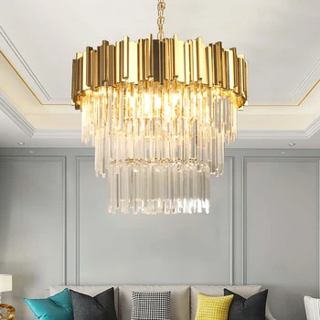 Modern candelabru de cristal pentru living de lux cu aur de oțel lustruit lanț candelabre de iluminat sala de mese stea corpuri de iluminat