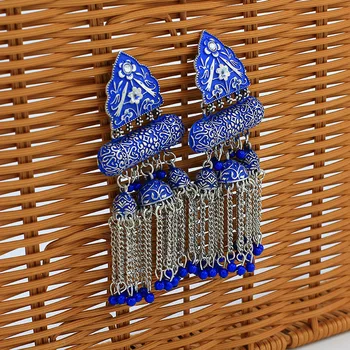 2021 Ins Indian Jhumki Jhumka Handmade Margele Albastre Relief Floare Moț Piercing Boemia Cercei Vintage Femei Partid Bijuterii