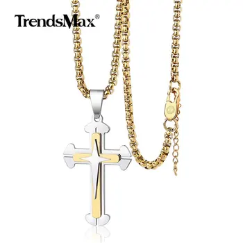 Trendsmax Crucea Pandantiv Colier Pentru Barbati Baieti Negru Crucifix din Oțel Inoxidabil, Caseta de Lanț Religioase Bijuterii TNS003