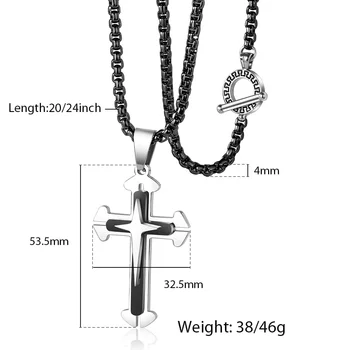 Trendsmax Crucea Pandantiv Colier Pentru Barbati Baieti Negru Crucifix din Oțel Inoxidabil, Caseta de Lanț Religioase Bijuterii TNS003