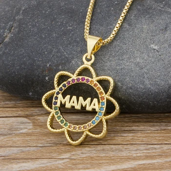2020 Elegant Cadou de Ziua Mamei MaMa Scrisoare Numele Pandantiv Floarea-soarelui Coliere Lanț de Cupru Cubic Zirconiu, Bijuterii pentru Femei, Mama