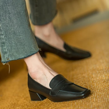 Se Amestecă Culoare Deget De La Picior Pătrat Moale Din Piele Femei Tocuri Pantofi De Brand De Moda De Petrecere A Timpului Liber Fete Pantofi Cu Toc Doamnelor Pompe Pantofi De Lucru