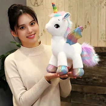 40cm ~1M Gigant jucărie de Pluș Unicorn Curcubeu Fantastic Stralucitoare Aripi Umplute Unicornio Papusa jucării pentru fete Unic Corn Colorate picioare