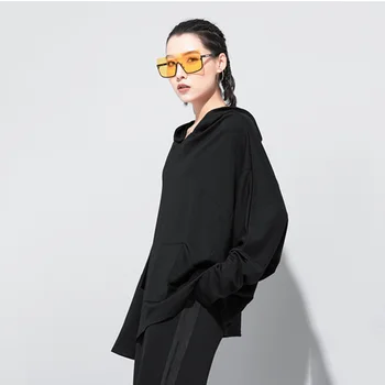 [MEM] Vrac se Potrivi Negru Mare Buzunar Supradimensionat Tricou Nou Hanorac cu Maneca Lunga pentru Femei de Mari Dimensiuni Moda Primavara Toamna anului 2021 1Z590