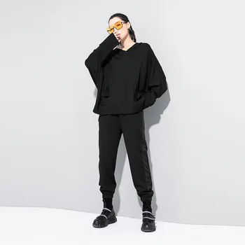 [MEM] Vrac se Potrivi Negru Mare Buzunar Supradimensionat Tricou Nou Hanorac cu Maneca Lunga pentru Femei de Mari Dimensiuni Moda Primavara Toamna anului 2021 1Z590
