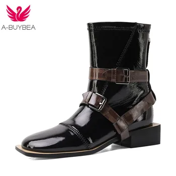 2020 Toamna Iarna de Moda din Piele Glezna Cizme Solide Catarama de Înaltă Calitate, Confortabil Rotund Toe Pantofi Noi de Cizme pentru Femei