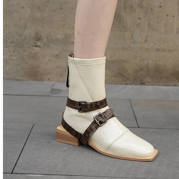 2020 Toamna Iarna de Moda din Piele Glezna Cizme Solide Catarama de Înaltă Calitate, Confortabil Rotund Toe Pantofi Noi de Cizme pentru Femei