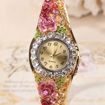 2020 Aur Brățară De Ceas De Lux Doamna Floare De Design Aliaj De Trupa Femei Elegante Ceas Cristal De Sex Feminin Rochie Ceas Reloj Mujer