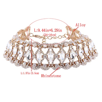 De Lux Cristal Stras Cravată Guler Colier De Aur Femei Bijuterii De Mireasa #95045