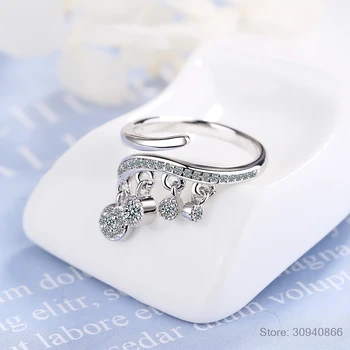 Moda Coreeană Agățat Zirconia Ciucure Argint 925 Inele Pentru Femei Reglabil Degetul Bijuterii Fine S-R461