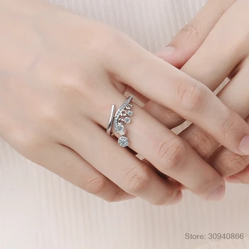 Moda Coreeană Agățat Zirconia Ciucure Argint 925 Inele Pentru Femei Reglabil Degetul Bijuterii Fine S-R461