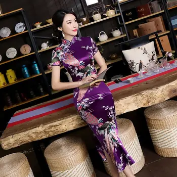 Plus Dimensiune 4XL 5XL 6XL Cheongsam Violet Stil Tradițional Chinezesc Femei Rochie Lunga Doamnă Elegant Slim Raionul Qipao Vara Vestidos