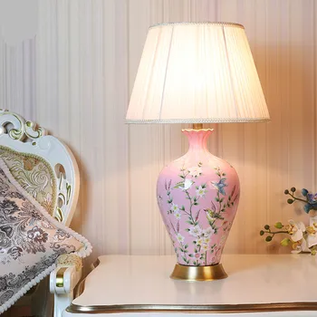 Pastorală Roz Chineză Material Ceramic E27 Lampă de Masă Dimmer Pentru Nunta Deco Camera de zi Dormitor Sec 62cm 1487