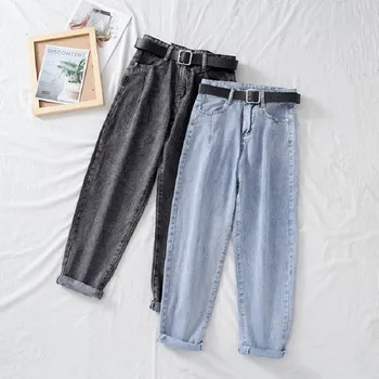Laamei Talie Inalta Blugi Femei Pantaloni Largi Casual Stil Coreean Pantaloni Plus Dimensiune Vintage Denim Pantaloni Pantalon Cu Centura