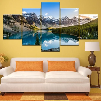 HD Imprimare Tablouri Canvas Decor Acasă Moraine Lake Apus de soare de Munte, Nori, Pădure, Râu, Natură, Peisaj Postere de Arta de Perete Imagini