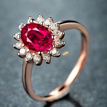 14k Aur a Crescut de Lux Ruby Inel Pentru Femei Forma de Floare Roșu Piatră prețioasă Inele de Diamant Zircon Bijuterii Fine Petrecere de Nunta Inel