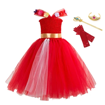 Fată Prințesă Roșu Elena Copii Dress up Cosplay Costum fără Mâneci Deluxe Rosu Copii Petrecere de Halloween Fantezie Elena Rochie