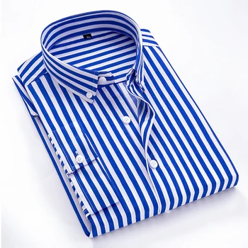 Oxford Dungă Barbati Casual Cu Mâneci Lungi Slim Fit Shirt Confortabil Moale, Primăvară, Toamnă De Sex Masculin Sociale Rochie-Camasa-Guler Butonul Design 7518