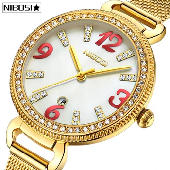 Relogio Feminino NIBOSI Femei Ceasuri de Aur Ceas de Lux Marca de Oțel Doamnelor Cuarț Ceas Femei Brățară Ceas Sport 7543