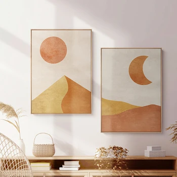 Morandi Poster Soarele și Luna Panza Pictura Nordică Arta de Perete Imagine BOHO Imprimare Pentru Living, Pat Cameră Decor Acasă Neînrămate