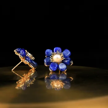 Baroc Piatră Albastră Forma de Floare Stud Cercei Inel Brățară Colier Set pentru Femei Vintage de apă Dulce Pearl Bijuterii Set 4buc TZ10