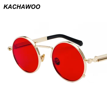 Kachawoo en-gros 6pcs rotund gotic steampunk ochelari de soare barbati rosu cadru de metal retro vintage rotund ochelari de soare pentru femei de vara 7579