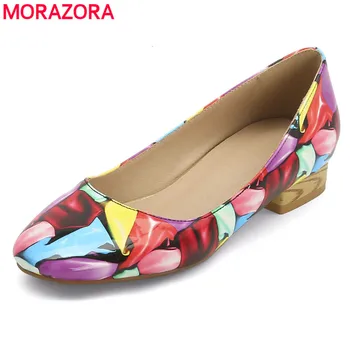 MORAZORA Dimensiune 34-45 Nou tocuri joase femei pompe rotund toe amestecat culori imprimate primavara-vara pantofi doamnelor rochie de petrecere pantofi