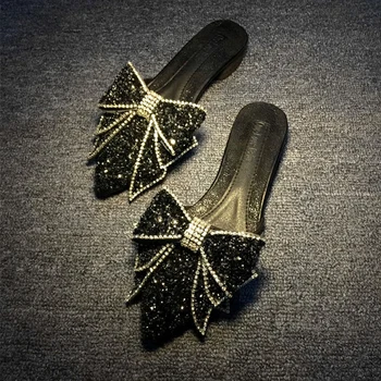 Koovan Femei Sandale de Vară 2020 Stras Papuci de Femei Încălțăminte Subliniat Sandale Papuci de casă Jumătate de Arc Plat Pantofi pentru Fete