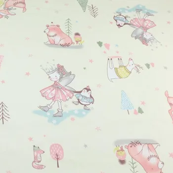 Bumbac Diagonal Desene animate Printesa Pinguin Cerb Pin Stele Roz Coroana Tesatura pentru DIY Pătuț Patchwork ROCHIE Perna Decor Manopera
