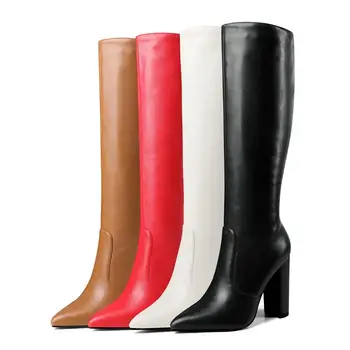 MORAZORA FIERBINTE de vânzare cizme pentru femei zip tocuri groase doamnelor cizme genunchi ridicat de modă de culoare solidă de iarnă de birou de sex feminin cizme 2021