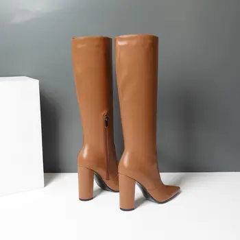 MORAZORA FIERBINTE de vânzare cizme pentru femei zip tocuri groase doamnelor cizme genunchi ridicat de modă de culoare solidă de iarnă de birou de sex feminin cizme 2021