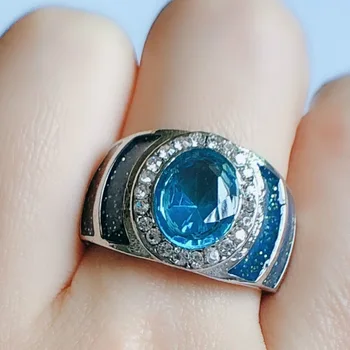 De lux argint 925 inel ovale 1ct 5A zircon albastru Piatra cz de Logodna Nunta Trupa Plata umplut Inel pentru femei, bărbați Bijuterii
