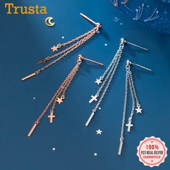 Trustdavis Real Argint 925 Moda Stick Star Cross Farmecul de Moț Stud Cercei Pentru Femeile Nunta Bijuterii Fine DA1948