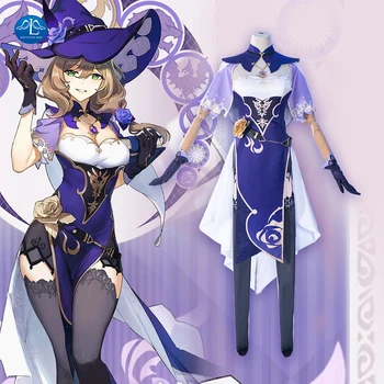 Joc Genshin Impact Lisa Vrăjitoare de Trandafir Violet Cosplay Costum Bibliotecar Rochie Sexy
