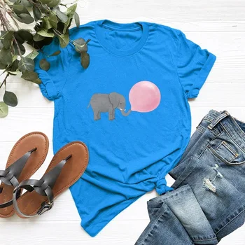 Elefantul Sufla Baloane Imprimate Femei pe Scurt cu Mâneci lungi T-shirt Graphic Tricouri Femei Kawaii Harajuku Tricou Unif Steetwear Stil