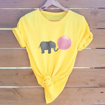Elefantul Sufla Baloane Imprimate Femei pe Scurt cu Mâneci lungi T-shirt Graphic Tricouri Femei Kawaii Harajuku Tricou Unif Steetwear Stil